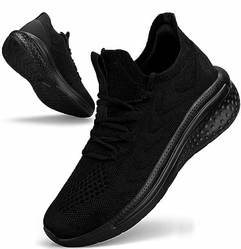 Pujcs Womens Walking Shoes Non Slip Sneakers Lightweight Tennis Shoes Breathable Running Shoes Gym Workout Mesh Sneakers All Black Size 6