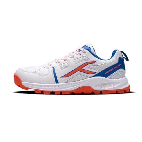 Hundred Men Hyperturf Cricket Shoes|Terraspike Rubber Studs|Embedded Support Plate for Stability|Lightweight & Durable|Ideal for Turf,Ground & Hard Surfaces (White/Blue/Orange ; UK 10)