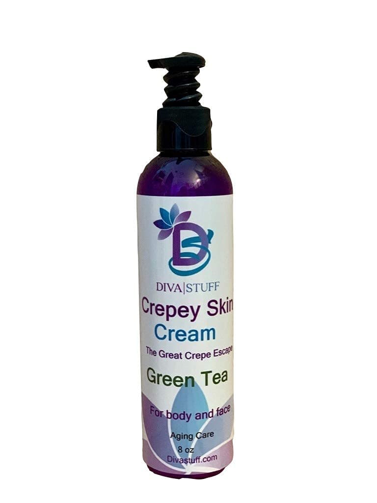 Diva Stuff Crepey Skin Body Face Cream with Hyaluronic Acid Alpha Hydroxy and more for Dry Damaged Skin 8oz Green Tea Scent Made in the USA