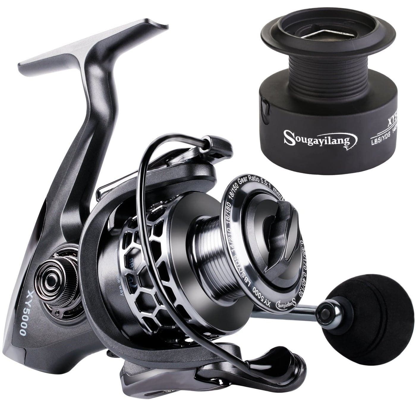 Sougayilang Fishing Reel 13+1BB Light Weight Ultra Smooth Aluminum Spinning Fishing Reel with Free Spare Graphite Spool (XY4000)