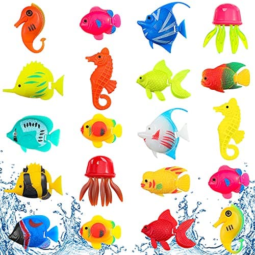 Weewooday 20 Pcs Artificial Moving Fishes Plastic Floating Lifelike Fish Tank Ornament Aquarium DecorationsJellyfish and Seahorses