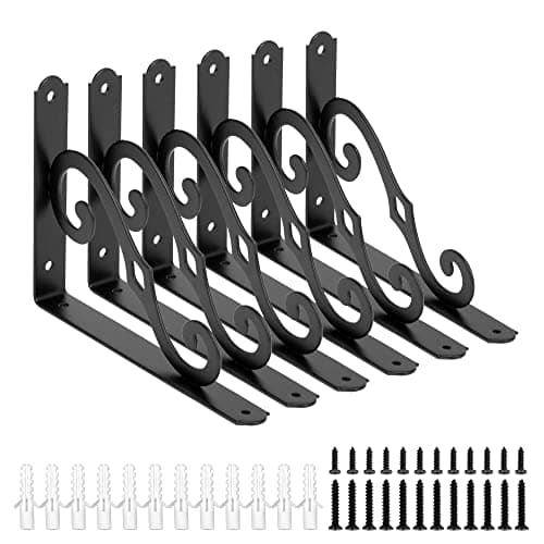 ICOOL 6 Pack 8 Inch Decorative Shelf Bracket, Heavy Duty DIY Wall Floating Shelf Brackets for Home Warehouse Garage Farm, L Shape Rustic Iron Shelf Supports with Screws