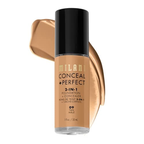 Milani Conceal Perfect 2in1 Foundation Concealer for a Flawless Complexion Under Eye Corrector Cover Redness and Imperfections Waterproof and Sweatproof Tan