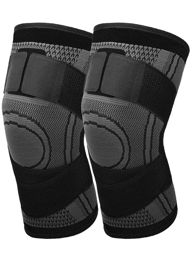 2-Piece Knee Brace Compression Knee Sleeve for Men u0026 Women Knee Pad Support Running Cycling Basketball with Adjustable Strap Wrap