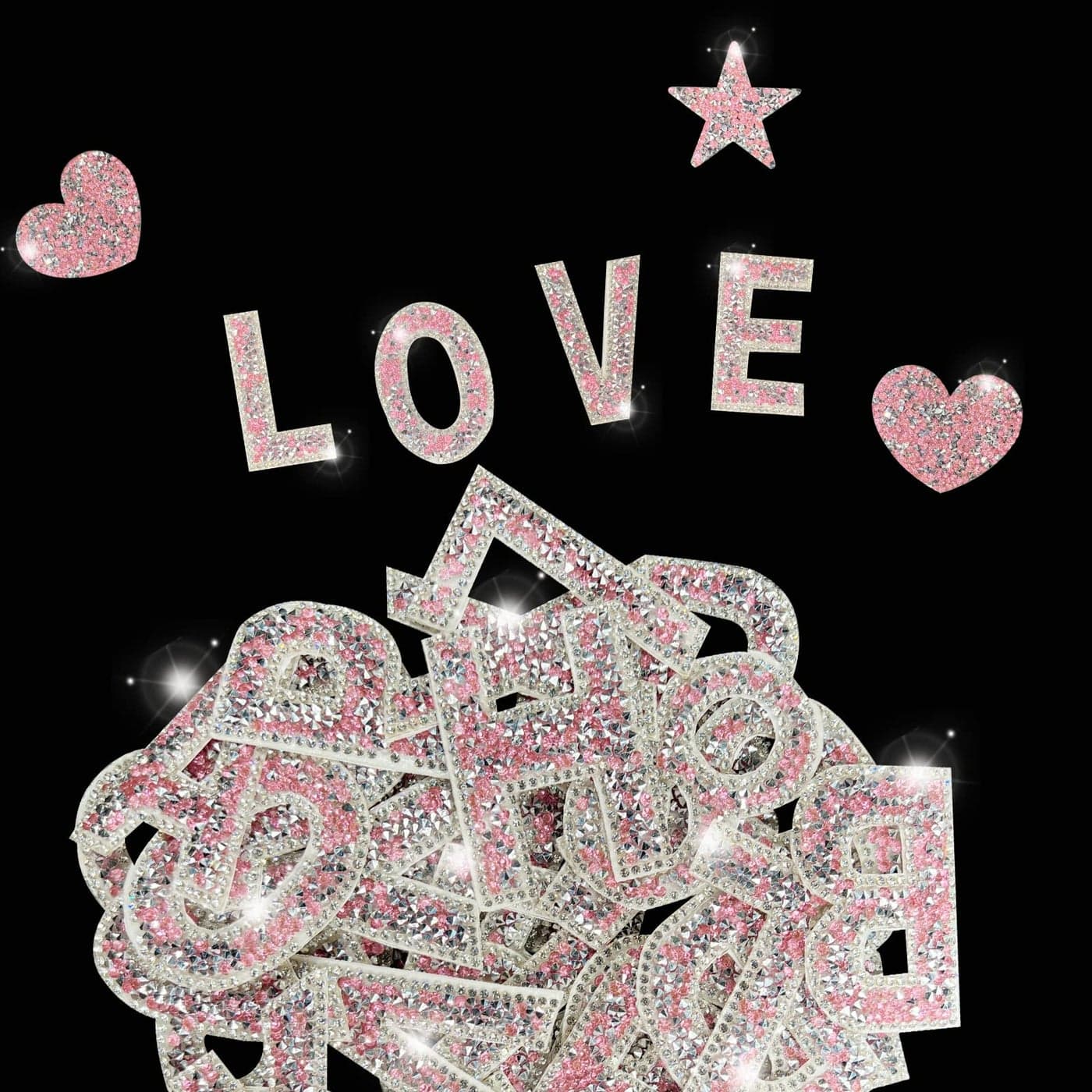 47 Piece Rhinestone Letter Stickers 26 Self Adhesive Alphabet 10 Number Crystal Glitter Heart for Clothing Jeans Caps Shoes Bags DIY Decorations Gold