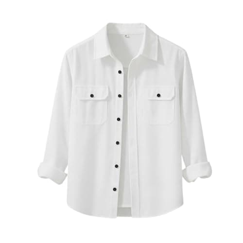 DEELMO Men’s Stylish Cotton Blend Casual Shirt || Full Sleeve Button-Down Shirt with Dual Flap Pockets || Comfortable Breathable Fabric || Perfect for Casual Office and Outing Wear White