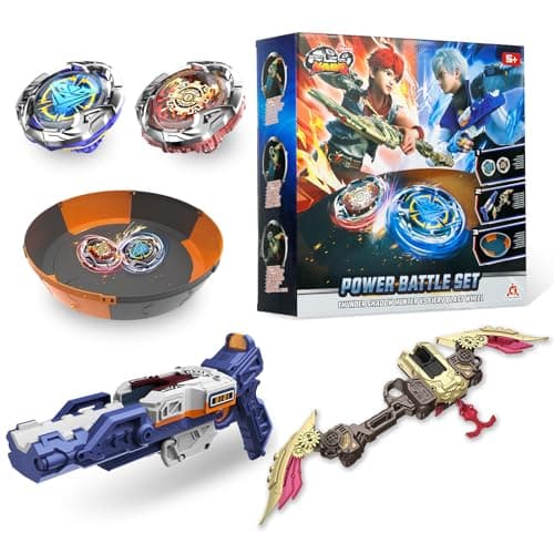 INFINITY NADO S7 Battle Set with Modular Stadium Arena GunBowShaped Launcher Infinite Acceleration Metal DefenseEndurance Type Battle Top Toy RightLeftSpinning Top Game Toys for Boys Girls 5