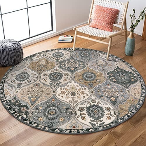 Lahome Moroccan Trellis Round Area Rugs, Washable Small Round Rug 3ft Non-Slip, Soft Vintage Ultra-Thin Circle Carpet for Bedroom Entryway Kitchen Laundry Bathroom, Grey