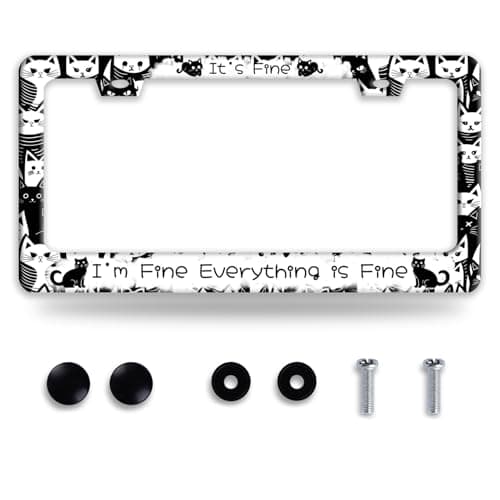 It'S Fine I'M Fine Everything Is Fine License Plate Frame Black Cat License Plate Holder Funny Stainless Steel Accessories Cars Decor With 2 Holes And Screws Fits Standard Us Ca Vehicles 12.2 X 6 Inch