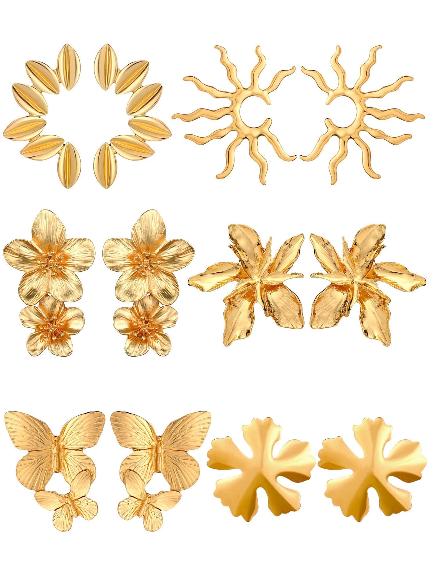 Glenmal 6 Pair Gold Color Threader Dangle Earrings Long Chain Statement Drop Dangle Earrings Jewelry for Women(Flower Style)