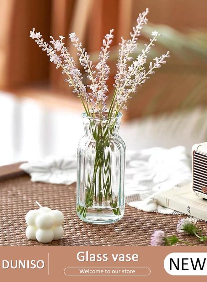 Clear Glass Vase Embossed Flower Vase Transparent Vase for Flowers Modern Bouquet Vase for Home Decor Office Wedding Gift Dining Table Party