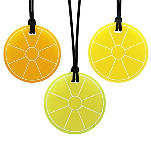 Xtra Tough Lemon Sensory Chew Necklace - Chewing Necklace Teething Necklace Teether Necklace Chew Toys for Kids, Boys or Girls - Teething Toys Designed for Chewing, Autism Sensory Teether Toy (3 Pack)