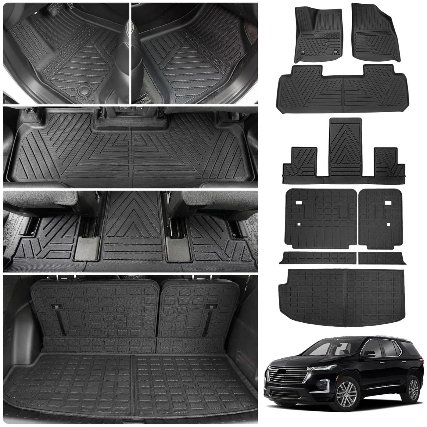 Thinzyou Floor Mats Compatible with 20182023 Fit 2024 Traverse Limited Chevrolet Traverse Cargo Liner Mat Back Seat Cover 7 Seat 2023 Chevy Traverse Accessories Trunk MatBackrest MatsFloor Mats