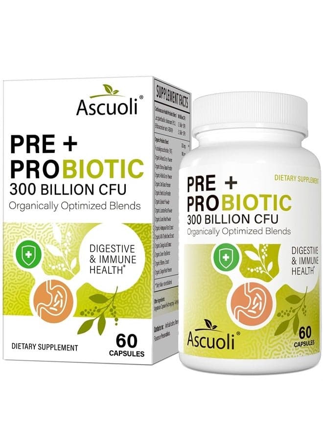 Probiotics for Women & Men - 300 Billion CFU, 22 Strains Probiotics + 15 Organic Herbs Blend, Daily Probiotics for Digestive Health, Immune, Gut, Bloating - 60 Capsule