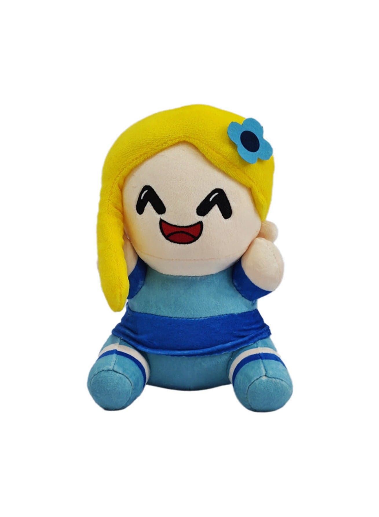 Omz Plush 20cm Realistic Soft Doll Smiling Girl Wearing Blue Clothes with Blue Flowers Gift for Boys and Girls Game Fans