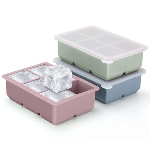 Excnorm Silicone Ice Cube Trays 3 Pack Large Size Silicone Ice Cube Molds with Leak Proof Removable Lid Square Ice Cube Tray And BPA Free for CocktailWhiskey Stackable Flexible Ice
