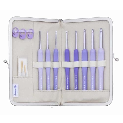 Tulip Etimo Murasaki Crochet Hook Set 8 Soft Grip Aluminum Hooks 200600mm Ergonomic Handle Wool Needles and Stitch Markers Purple 1 Set