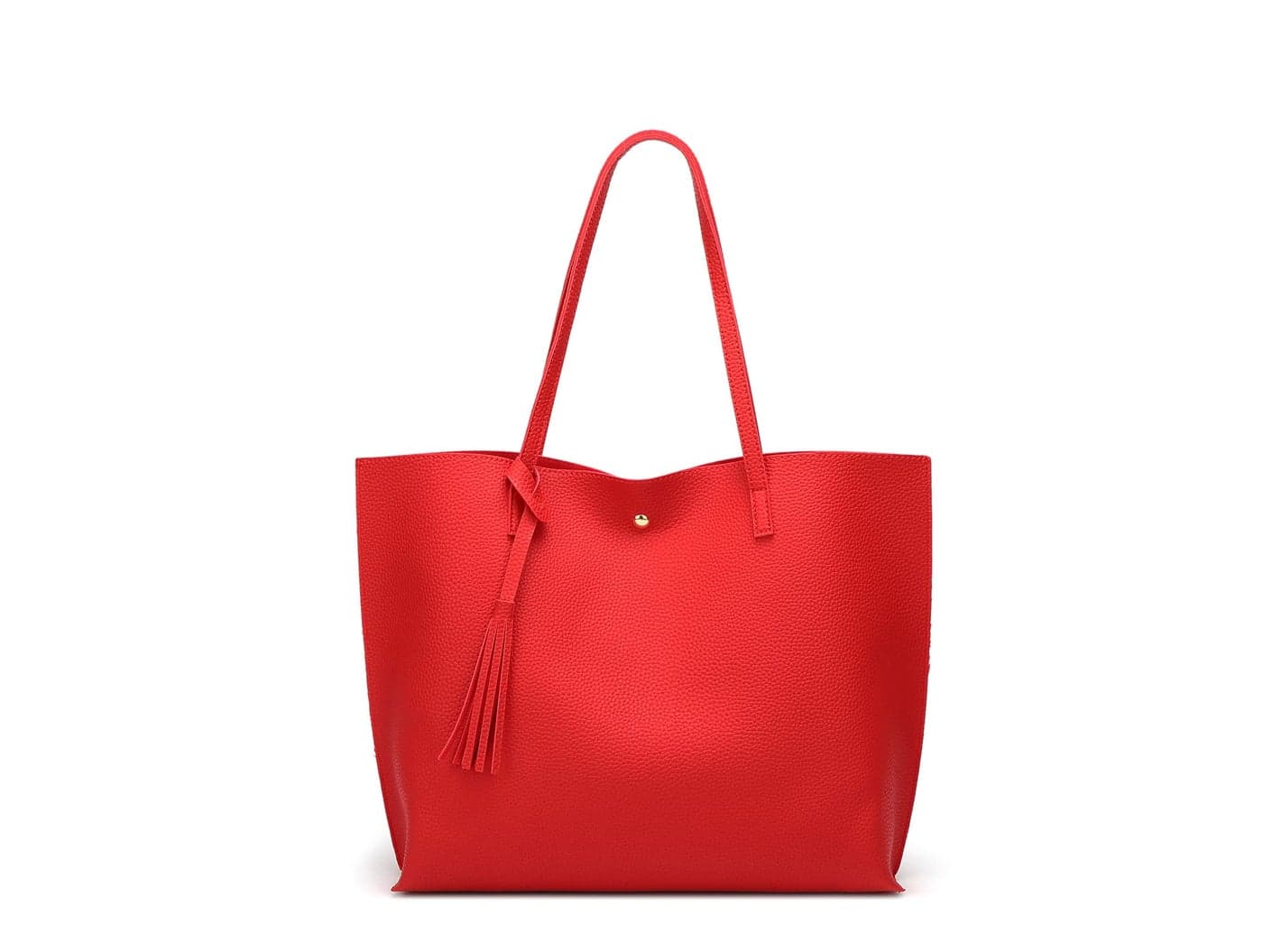 Dreubea Womens Soft Faux Leather Tote Shoulder Bag from Big Capacity Tassel Handbag Red