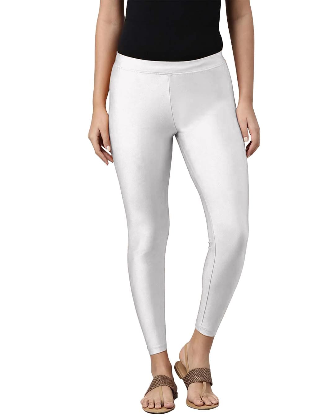 Mehrang Tailored Cut & Slim Fit Stetchable Fabric Ankle Length Shimmer Leggings for Womens and Girls (in, Alpha, M, Regular, White)