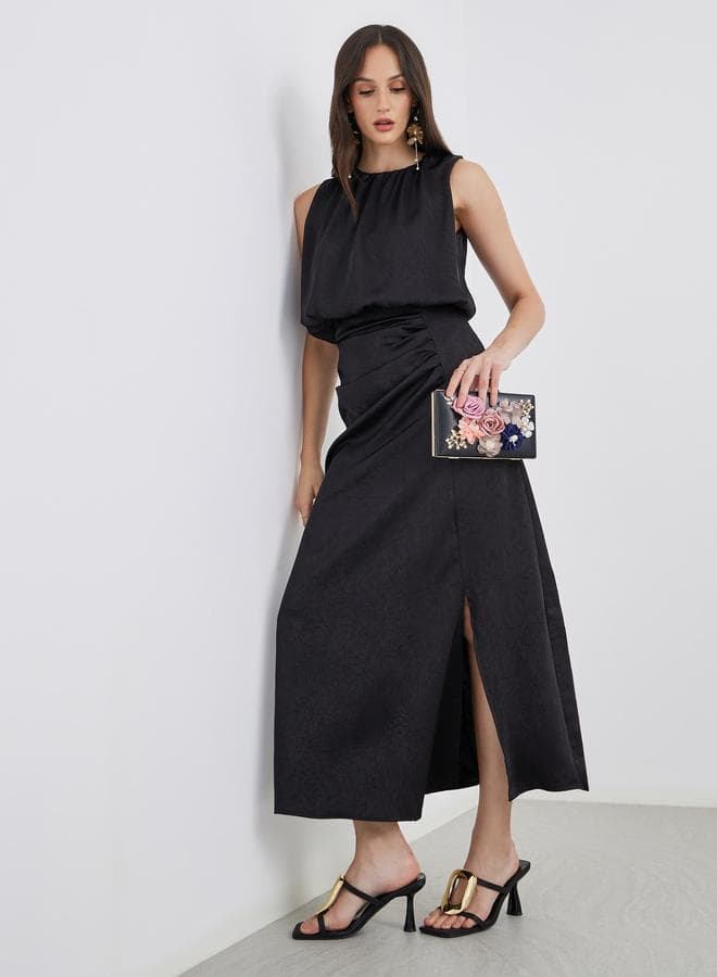 Styli Gathered Detail Sleeveless Sheath Maxi Dress