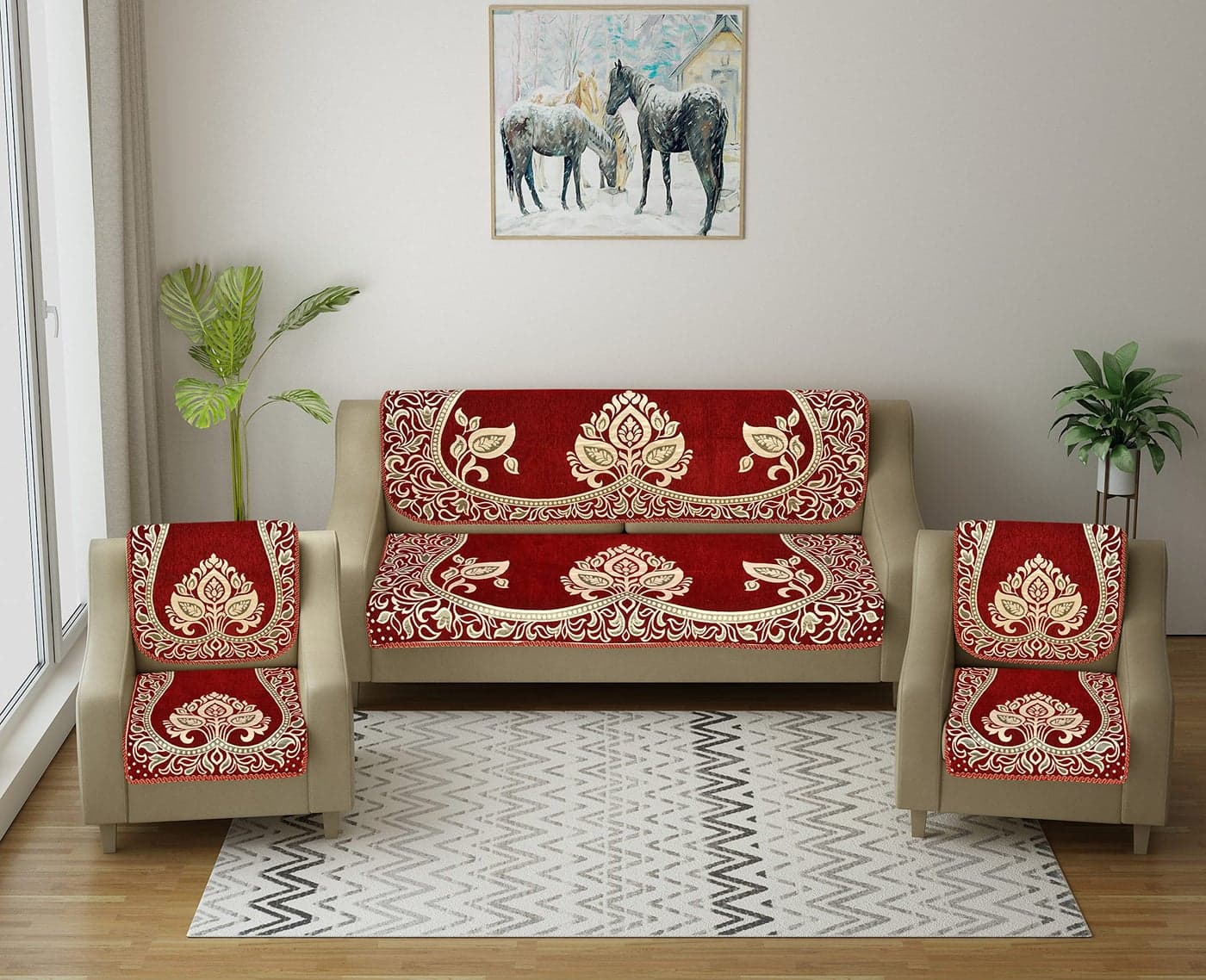 Dazzling DECOR Velvet Sofa Cover 3 Seater and 2 Seater - Premium Sofa Cover 5 Seater Full Cover Set for Couch- Heavy Fabric Sofa Seat Cover Slip Protector, 2701_Maroon