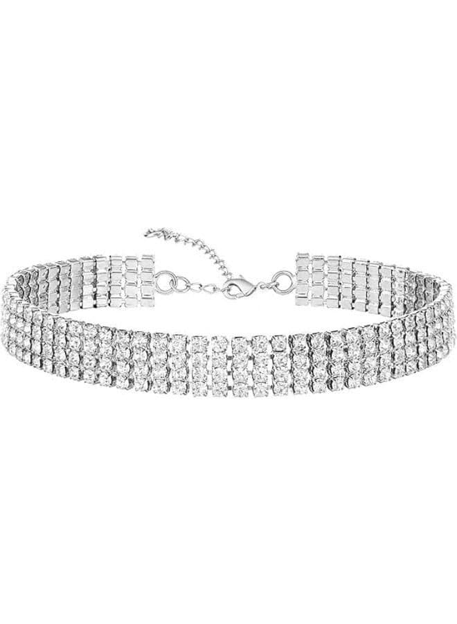 Rhinestone Choker Necklace, Short Necklace, Silver Sparkling Choker Necklace Crystal Bridal Wedding Necklace Jewelry for Women and Girls, Gifts
