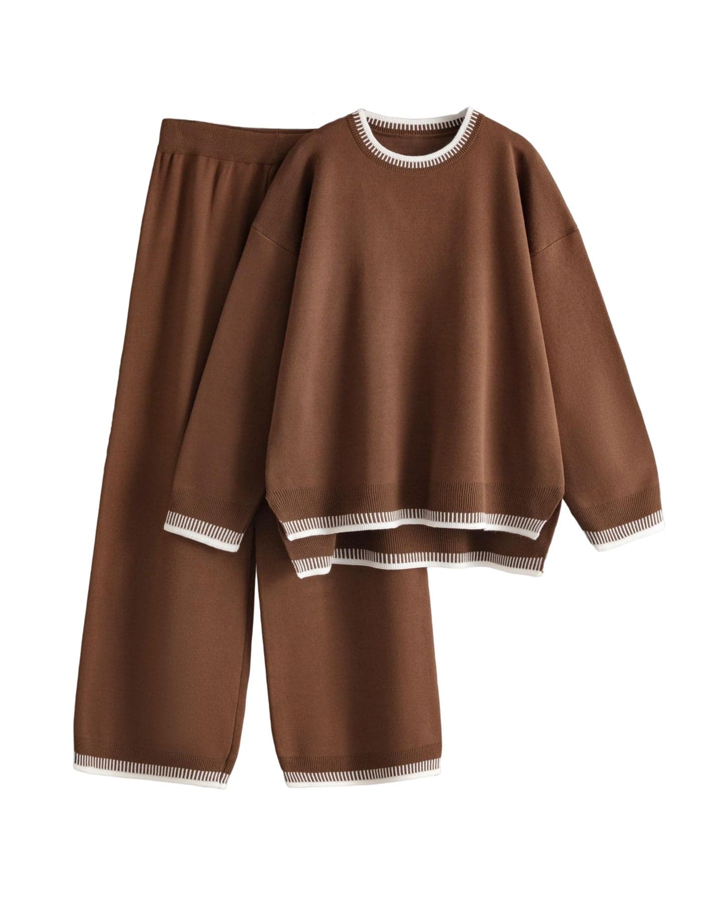 Lentta Womens 2 Piece Sweater Sets Outfits Long Sleeve Knit Pullover Tops Wide Leg Pants Lounge Sets TracksuitsDarkBrownS