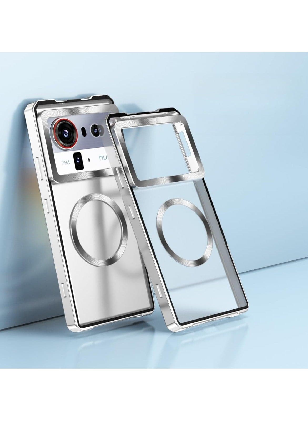 Magnetic Protective Case Compatible with ZTE Nubia Z80 Ultra Alloy Frame, Push-Pull Textured Finish Semi-Transparent Shock-Resistant Back Cover Supports Wireless Charging