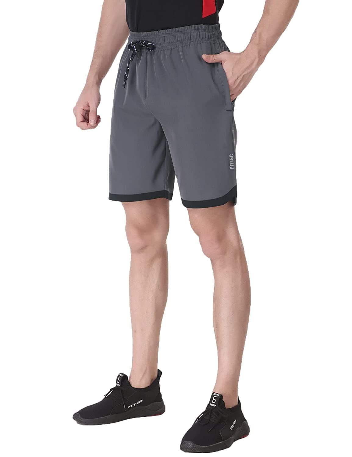 FITINC Lycra Sports Shorts for Man | Dri fit Casual Half Pants for Men | Lightweight Shorts Pant for Men for Running & Jogging – Dark Grey, Large