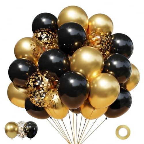 Black and Metallic Gold Balloons Set 50PCS 12 Inch Black and Gold Confetti Balloons Party Decorations for Birthday Graduation New Years Wedding Engagement Party Decorations