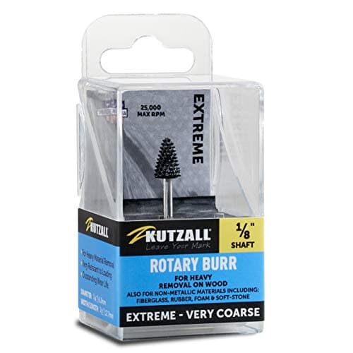 Kutzall Extreme Taper Rotary Burr, 1⁄8" Shaft, Very Coarse - Wood Carving Bit for Dremel, Foredom, DeWalt, Milwaukee. Abrasive Tungsten Carbide, 1⁄4" (6.3mm) Dia. X 1⁄2" (12.7mm) Length TX-14-EC