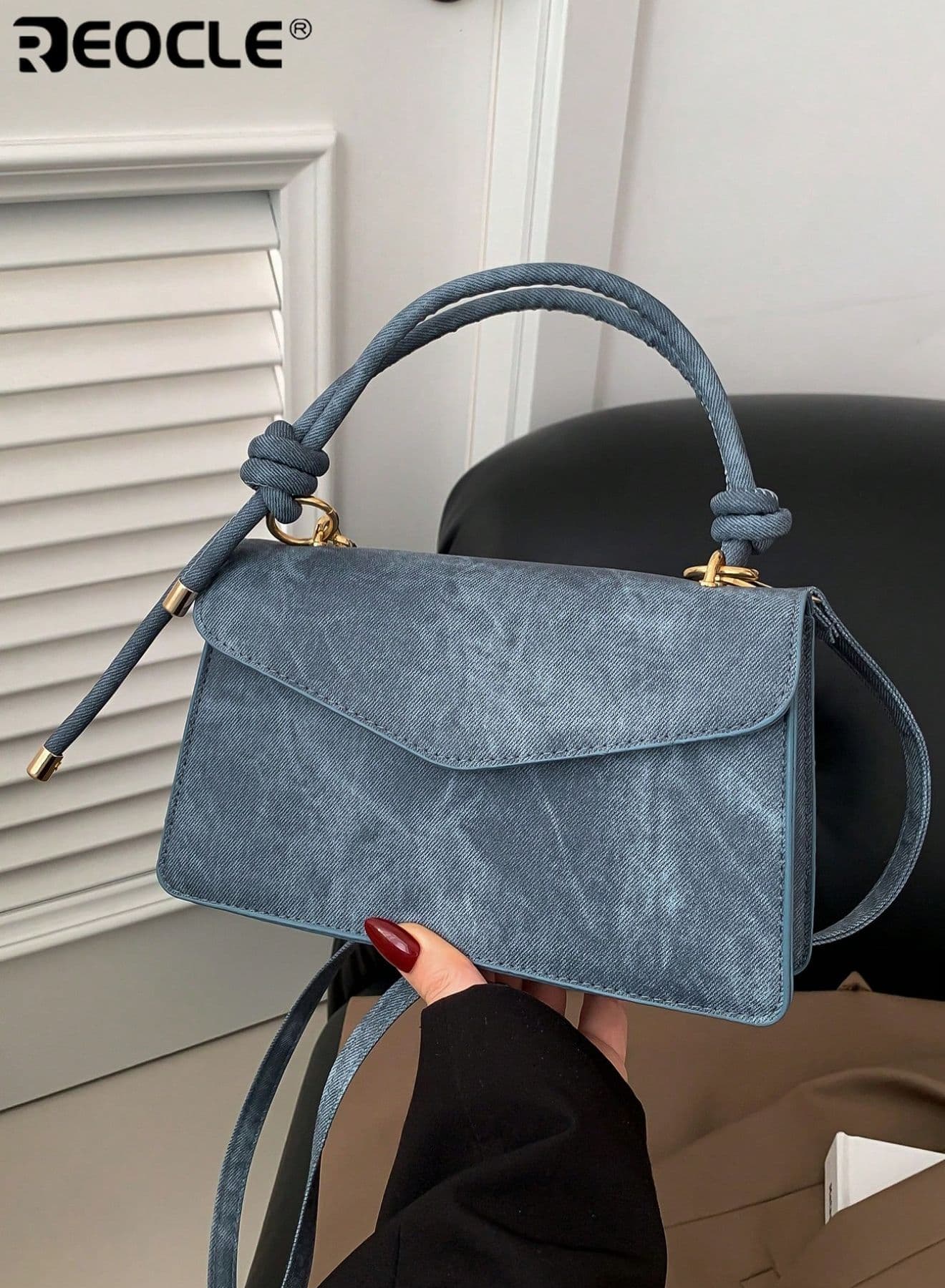 Women's Textured Fabric Top Handle Bag with Knotted Accents & Detachable Crossbody Strap Structured Casual Handbag for Daily Commute Casual Outings & Everyday Use