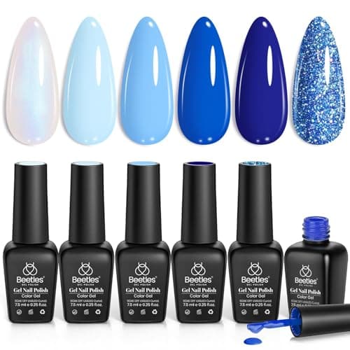 Beetles Blue Gel Nail Polish 6 Colors Aurora White Sapphire Glitter Aquarius Holy Water Collection Gel Polish Soak Off Uv Led Lamp Nail Art Manicure Gifts for Women