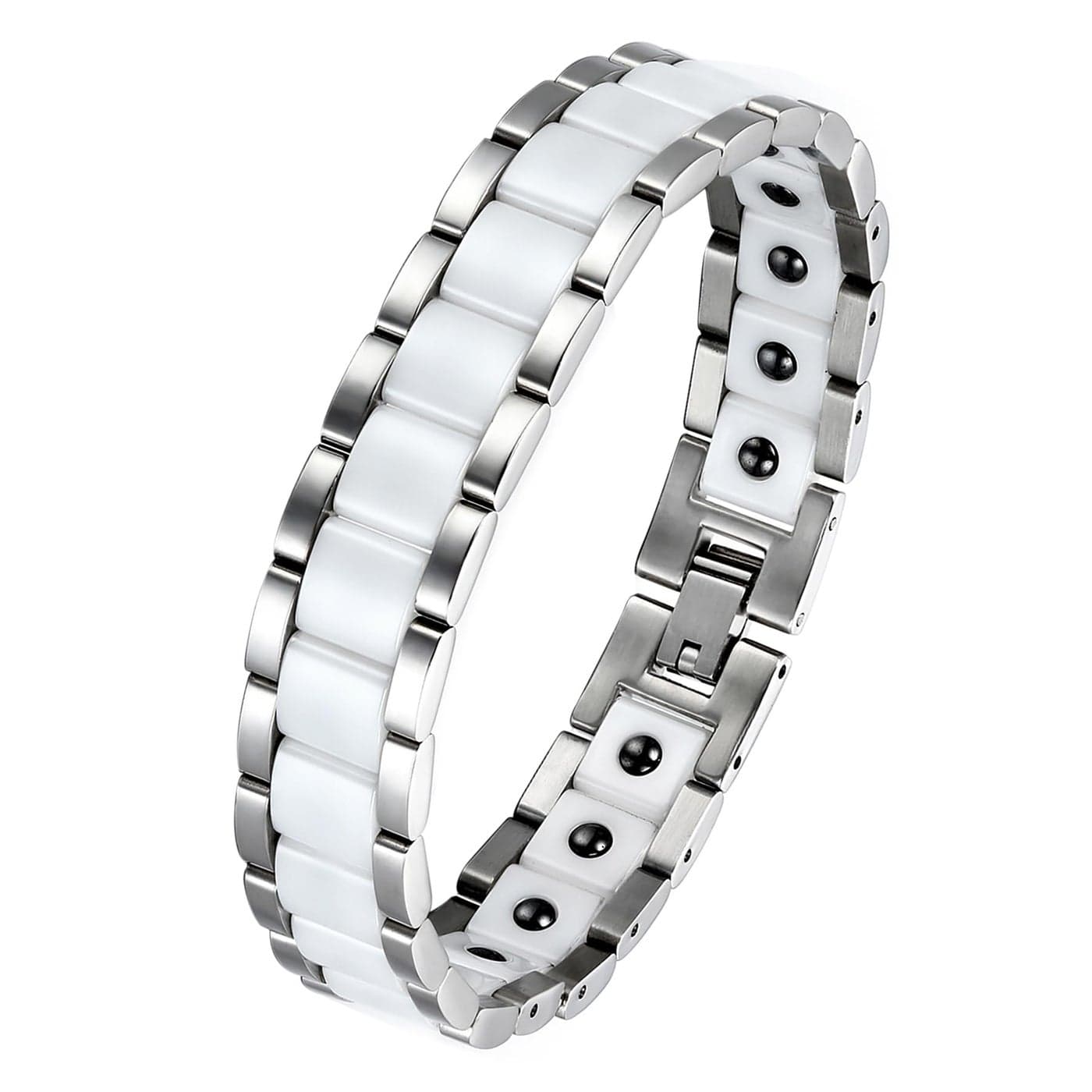 OIDEA Mens Bracelet Gift for Dad Father - 13MM Wide Watch Band Stainless Steel Link Bracelet Two-Tone White Ceramic Bracelet Jewelry with Gift Box, 8.1Inch