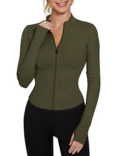 LUYAA Womens Full Zip Athletic Jackets Lighweight Workout Jacket Yoga Running Sportwear Army Green XS