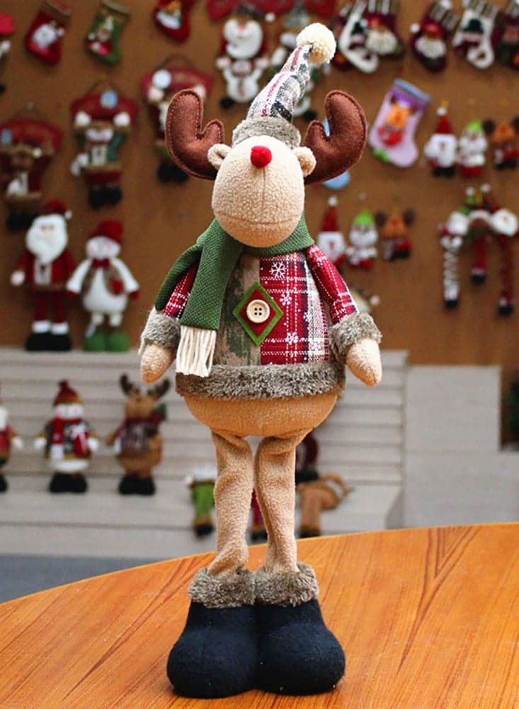 Christmas Sitting Santa Claus Snowman Reindeer Holiday Sitting Leg Figurines Long Legs Table Fireplace Decor Home Decoration Plush Home Indoor Party Accessories 1PCS (Moose)