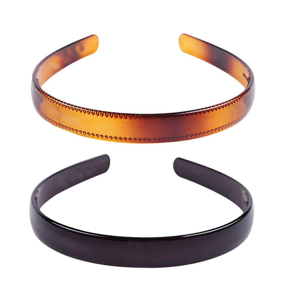 Set of 2 Simple Fashion Plastic Headband Fine Tooth Hairband Headwear Hair Hoop Hair Acessories for Womens Lady Girls Black Brown
