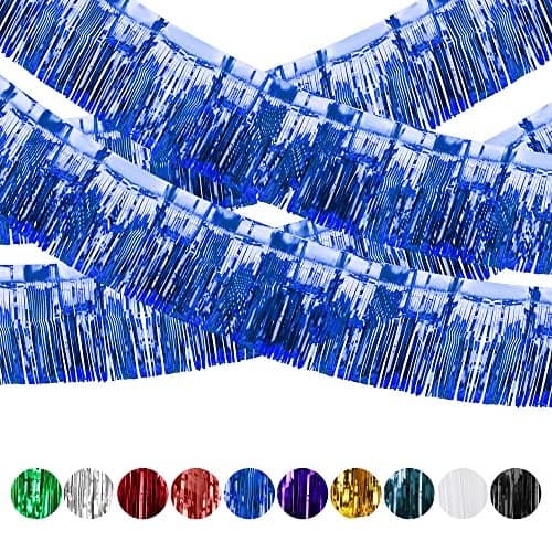 4 Pack Iridescent Float Fringe Curtains Metallic Foil Fringe Garland Shiny Tassel Foil Parade Float Decorations for Trailer Car Graduation Homecoming Outdoor Indoor Party Royal Blue