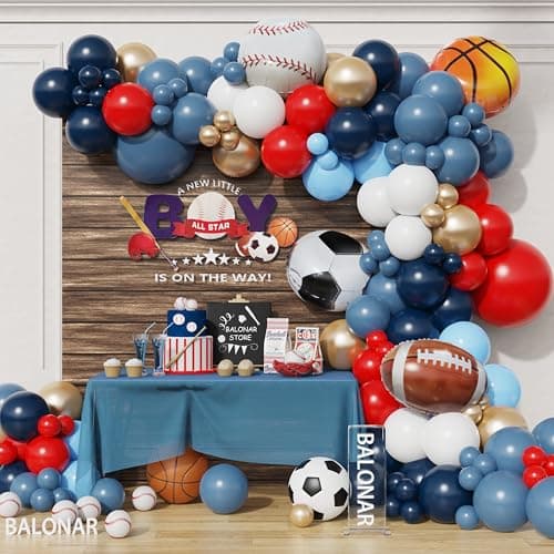 Dusty Blue Sport Theme Birthday Party Balloons Garland Arch Kit with 149pcs Football Vollyball Soccer Baseball Basketball Party Balloons for Sport Favor Theme Birthday Party Decorations Colorful