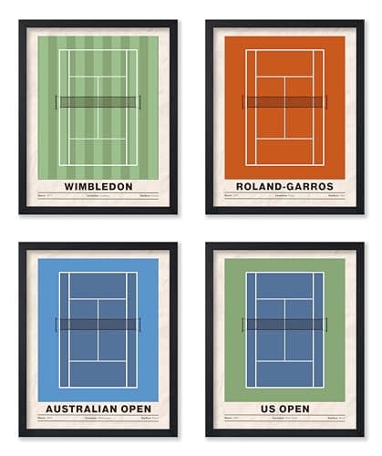 Poster Master 4-Piece Sports Print - Tennis Poster - Sport Tournament Art - Grand Slam Wall Design - US & Australian Open Art - Great Gym, Living Room or Office Wall Decor - 11x14 UNFRAMED Wall Art