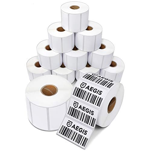 Aegis Adhesives - 2 ¼” X 1 ¼” Direct Thermal Labels for Barcodes, Address, Perforated & Compatible with Rollo, Zebra, & Other Desktop Label Printers (12 Rolls, 1000/Roll)