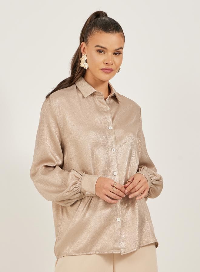 Styli Plain Balloon Sleeves Regular Fit Shirt — L