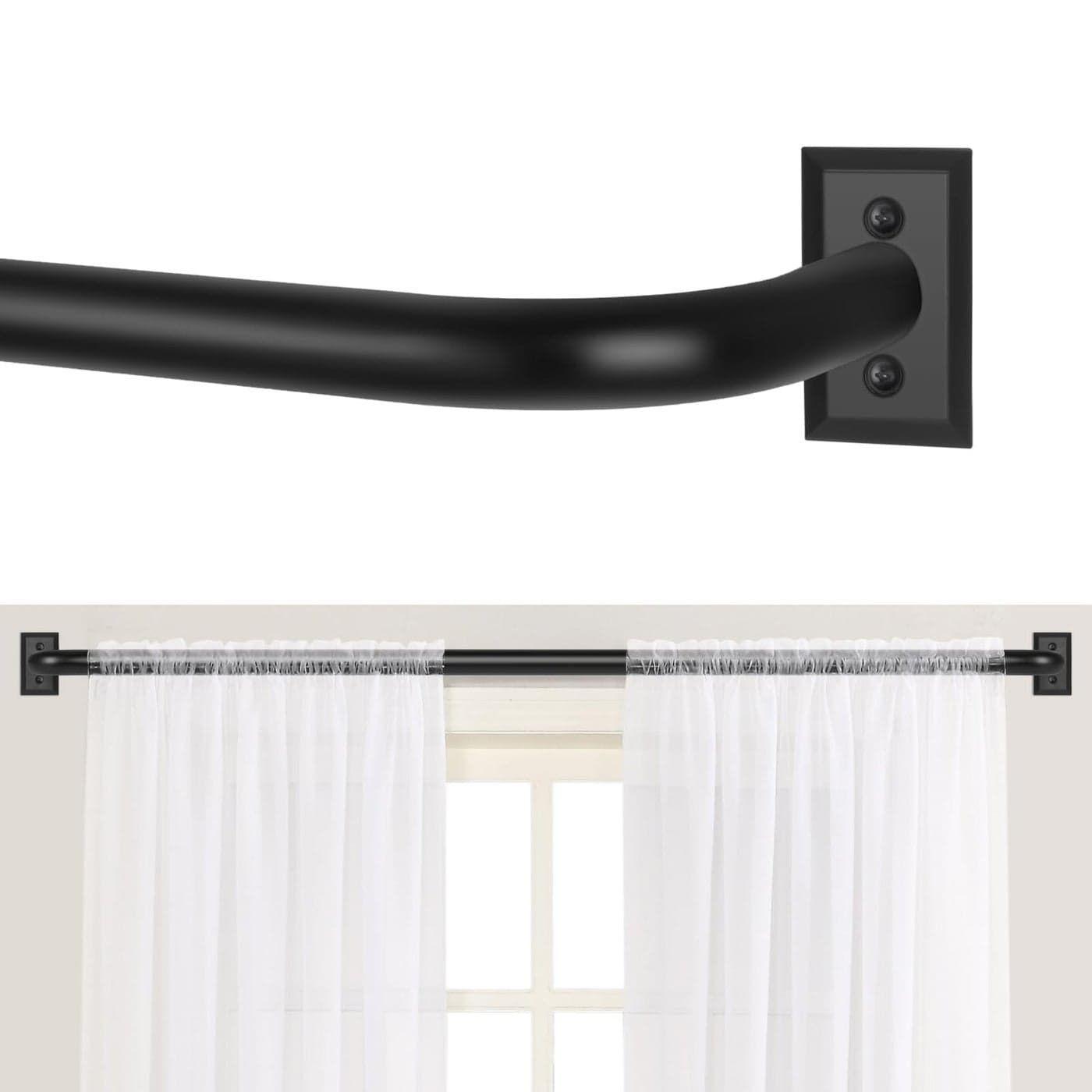 TANGWIN Black Wrap Around Curtain Rods 66 to 120Blackout Heavy Duty Adjustable Long Window Curtain Rod Room Darkening Modern Industrial Curved French Return Metal Drapery Rod Easy Install Matte Black