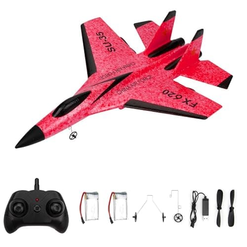 GoolRC FX620 RC Airplane 24GHz Remote Control Airplane 2 Channel RC Plane SU35 RC Glider EPP Aircraft Model with 3Axis Gyro Outdoor Flight Toys for Teens and Adults with 2 Battery Red