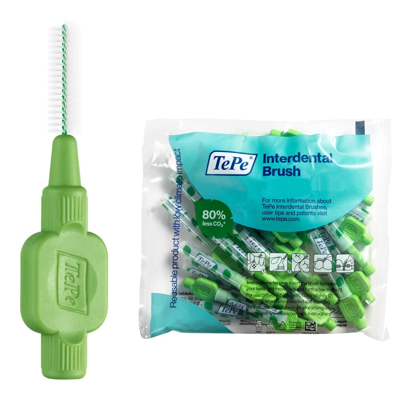 TePe Pack of 25 Interdental Brush Original Soft Dental Brush for Teeth Cleaning 5 Green