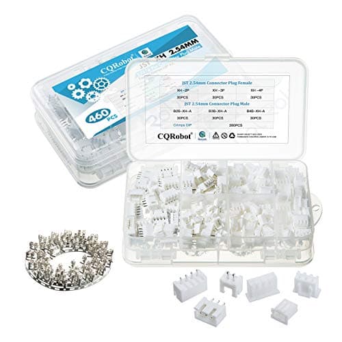 CQRobot JST XH 2.54 mm Pitch 2-Pin/3-Pin/4-Pin Electronic Connector IC Male Plugs, Female Sockets Housing and T-Shaped Crimp Terminal Kit. 90 Sets/460 Pieces Wire-to-Board Adapter Cable Assembly.