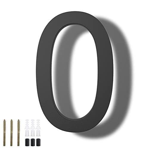 DEWEL 8 inch Floating Large House Numbers for Outside, Black Modern House Address Numbers Decor for 911 Visibility Signage with Nail Kits (House Number 0)