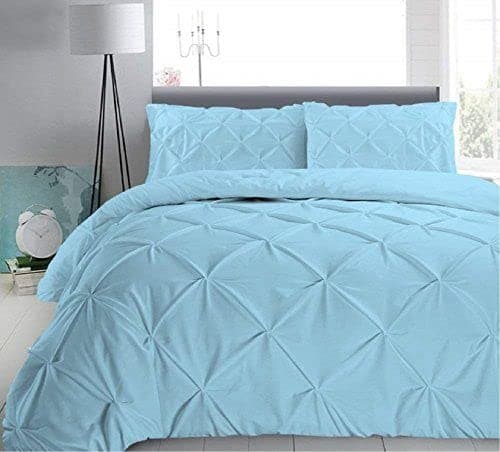 Cloud Fino Cotton 600 Thread Count Luxurious Pleated Design Duvet Cover 1 Duvet Cover 88X104 with 2 Pillow Shams 17 x 27Double Bed Bed Sizes Sky King