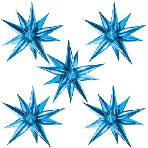 Moukiween 60 PCS Blue Star Balloons 12 Point Cone Explosion Star Foil Balloons for Birthday Gender Reveal Baby Shower Wedding Graduation Decorations Blue
