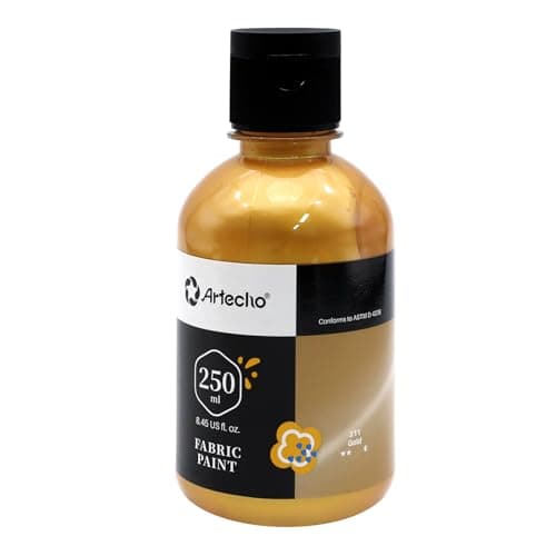 Artecho Gold Fabric Paint 250 ml 845 oz Permanent Clothing Paint for DIY TShirts Tote Bags Canvas Washable Flexible Textile Paint